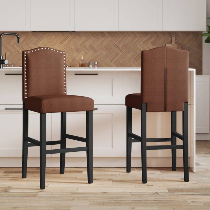 vidaXL Barstühle 2 Stk. Massivholz Gummibaum und Stoff vidaXL Barstühle 2 Stk. Massivholz Gummibaum und Stoff