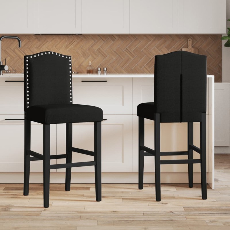 vidaXL Barstühle 2 Stk. Massivholz Gummibaum und Stoff vidaXL Barstühle 2 Stk. Massivholz Gummibaum und Stoff