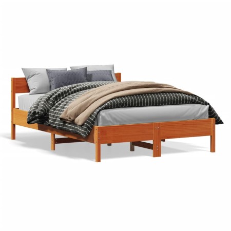 vidaXL Massivholzbett mit Kopfteil Wachsbraun 150x200 cm Kiefer