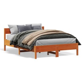 vidaXL Massivholzbett mit Kopfteil Wachsbraun 120x190 cm Kiefer