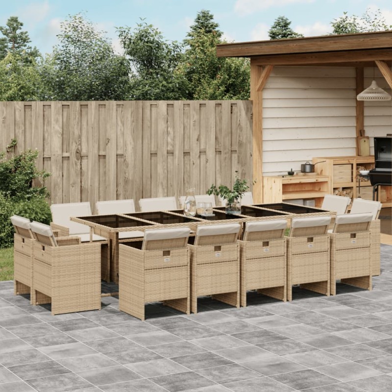 vidaXL 15-tlg. Garten-Essgruppe mit Kissen Beige Poly Rattan vidaXL 15-tlg. Garten-Essgruppe mit Kissen Beige Poly Rattan