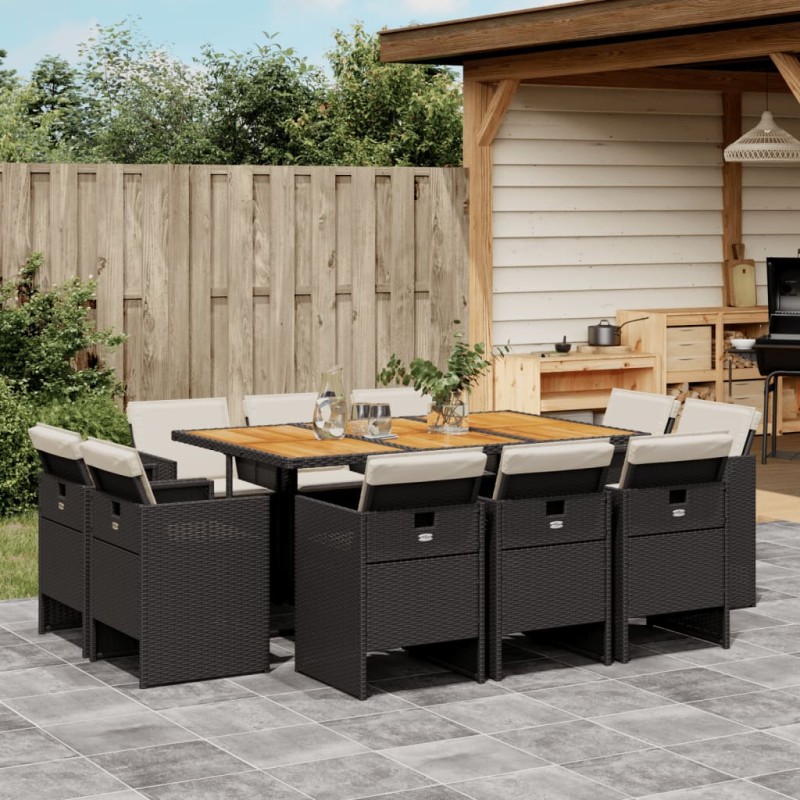 vidaXL 11-tlg. Garten-Essgruppe mit Kissen Schwarz Poly Rattan vidaXL 11-tlg. Garten-Essgruppe mit Kissen Schwarz Poly Rattan