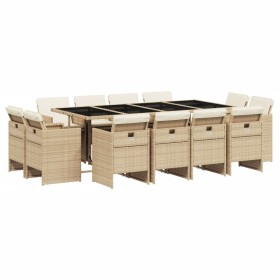 vidaXL 13-tlg. Garten-Essgruppe mit Kissen Beige Poly Rattan