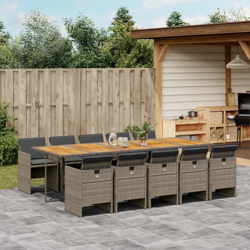 vidaXL 11-tlg. Garten-Essgruppe mit Kissen Grau Poly Rattan vidaXL 11-tlg. Garten-Essgruppe mit Kissen Grau Poly Rattan