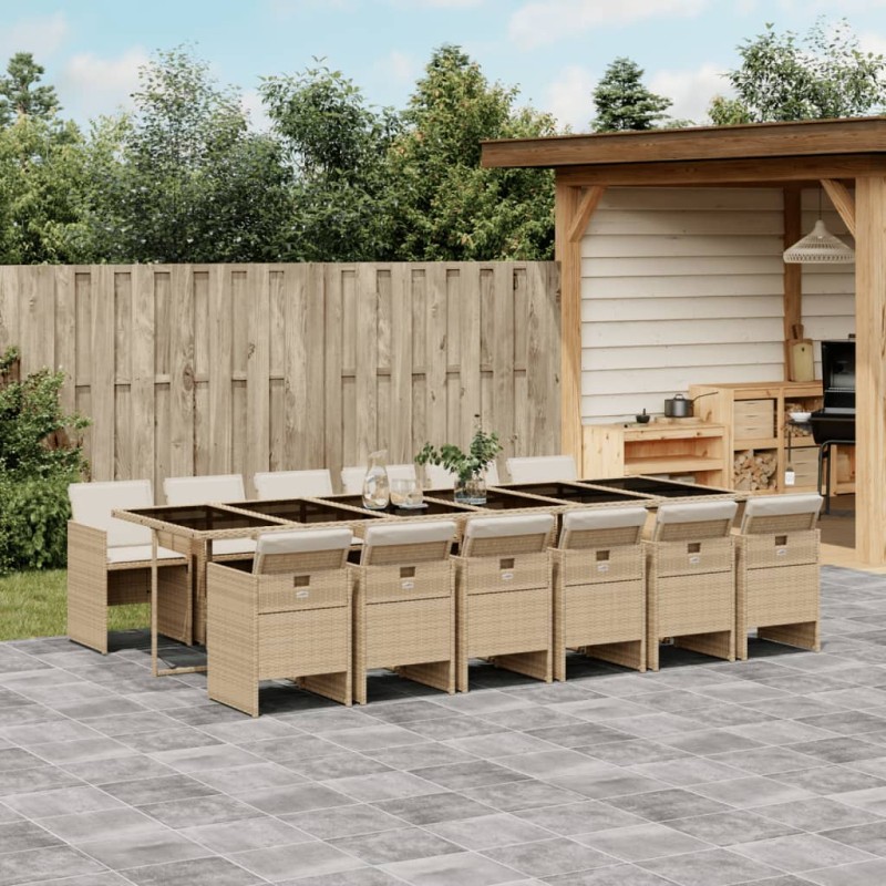 vidaXL 13-tlg. Garten-Essgruppe mit Kissen Beige Poly Rattan vidaXL 13-tlg. Garten-Essgruppe mit Kissen Beige Poly Rattan
