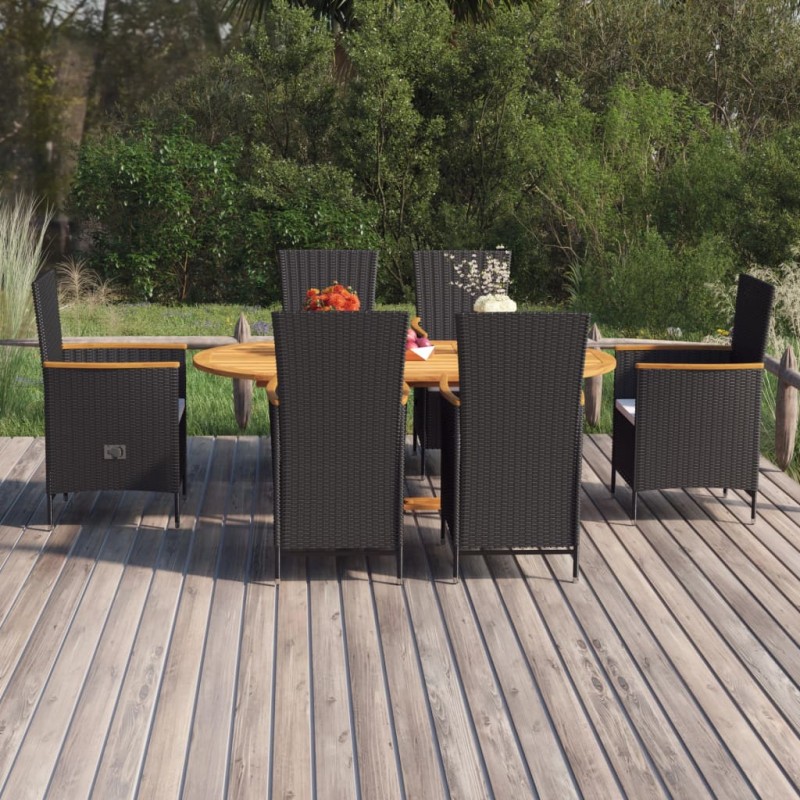 7-tlg. Garten-Essgruppe Poly Rattan Schwarz 7-tlg. Garten-Essgruppe Poly Rattan Schwarz