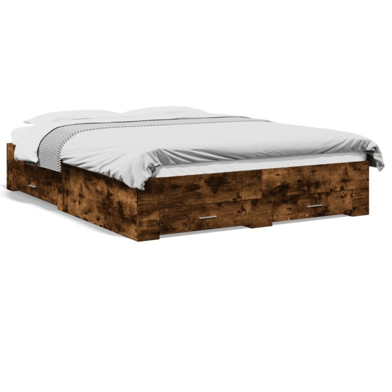 vidaXL Bettgestell mit Schubladen Räuchereiche 150x200cm Holzwerkstoff vidaXL Bettgestell mit Schubladen Räuchereiche 150x200cm Holzwerkstoff