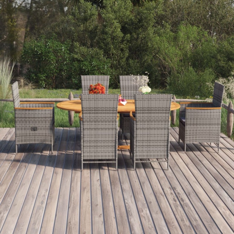 7-tlg. Garten-Essgruppe Poly Rattan Grau 7-tlg. Garten-Essgruppe Poly Rattan Grau