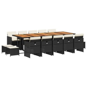 vidaXL 15-tlg. Garten-Essgruppe mit Kissen Schwarz Poly Rattan