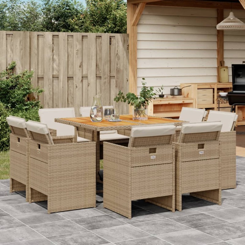 vidaXL 9-tlg. Garten-Essgruppe mit Kissen Beige Poly Rattan vidaXL 9-tlg. Garten-Essgruppe mit Kissen Beige Poly Rattan