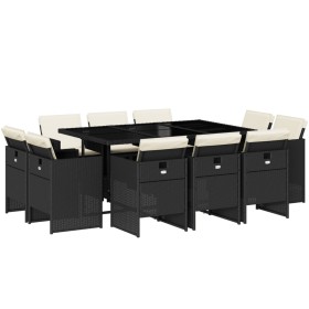 vidaXL 11-tlg. Garten-Essgruppe mit Kissen Schwarz Poly Rattan