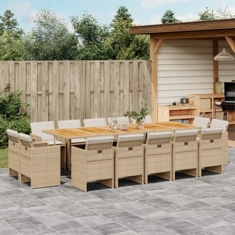 vidaXL 15-tlg. Garten-Essgruppe mit Kissen Beige Poly Rattan vidaXL 15-tlg. Garten-Essgruppe mit Kissen Beige Poly Rattan