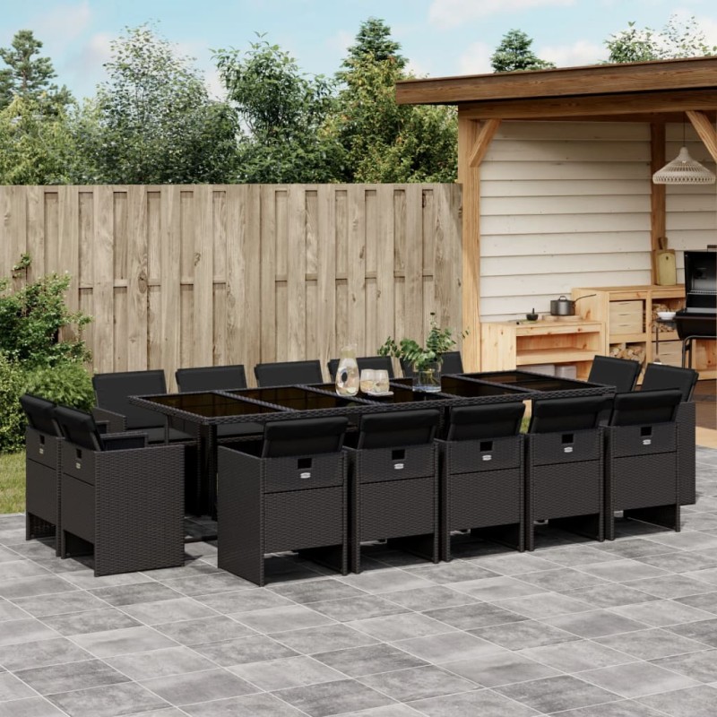 vidaXL 15-tlg. Garten-Essgruppe mit Kissen Schwarz Poly Rattan vidaXL 15-tlg. Garten-Essgruppe mit Kissen Schwarz Poly Rattan