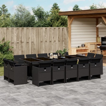 vidaXL 15-tlg. Garten-Essgruppe mit Kissen Schwarz Poly Rattan