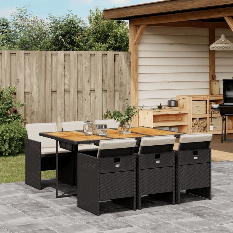 vidaXL 7-tlg. Garten-Essgruppe mit Kissen Schwarz Poly Rattan vidaXL 7-tlg. Garten-Essgruppe mit Kissen Schwarz Poly Rattan