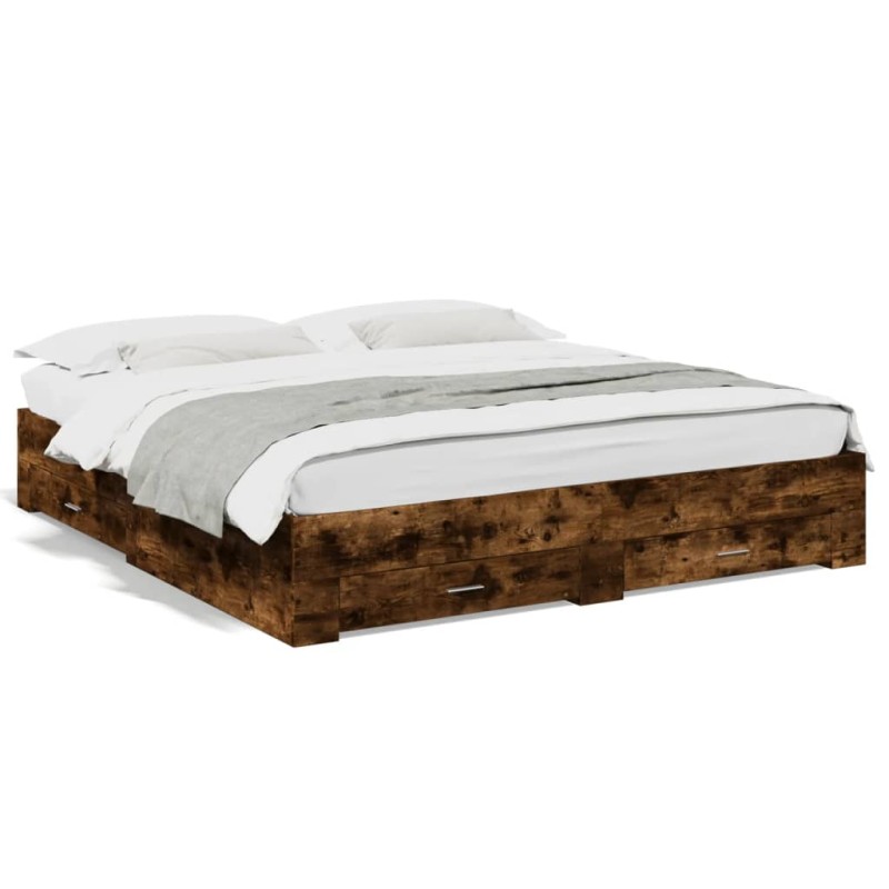 vidaXL Bettgestell mit Schubladen Räuchereiche 180x200cm Holzwerkstoff vidaXL Bettgestell mit Schubladen Räuchereiche 180x200cm Holzwerkstoff
