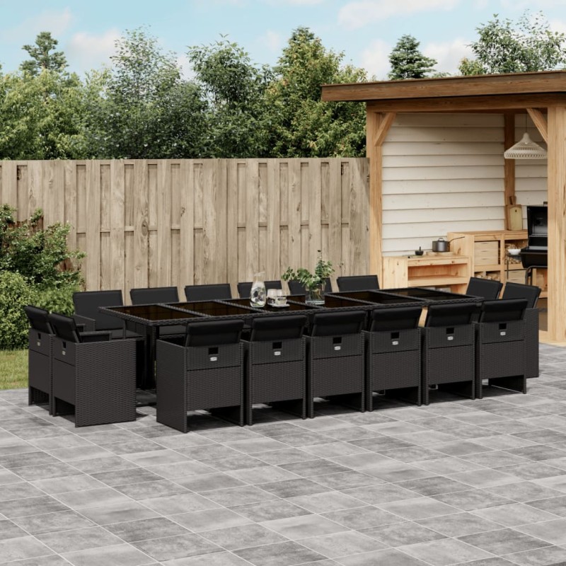 vidaXL 17-tlg. Garten-Essgruppe mit Kissen Schwarz Poly Rattan vidaXL 17-tlg. Garten-Essgruppe mit Kissen Schwarz Poly Rattan