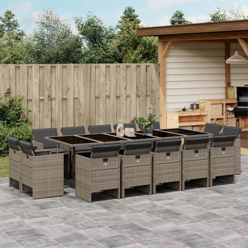 vidaXL 15-tlg. Garten-Essgruppe mit Kissen Grau Poly Rattan vidaXL 15-tlg. Garten-Essgruppe mit Kissen Grau Poly Rattan