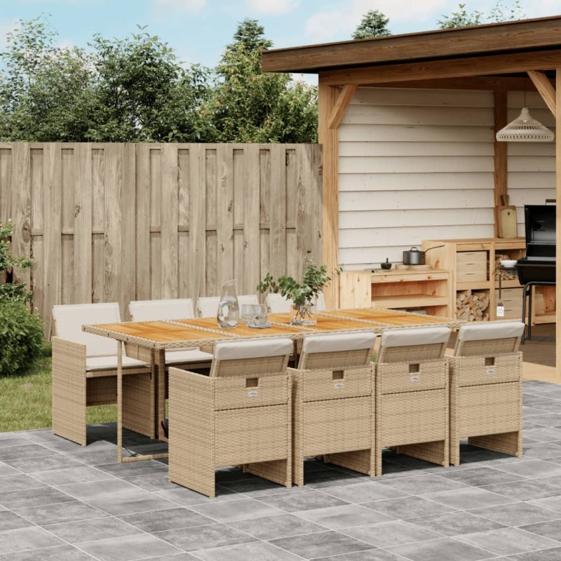 vidaXL 9-tlg. Garten-Essgruppe mit Kissen Beige Poly Rattan vidaXL 9-tlg. Garten-Essgruppe mit Kissen Beige Poly Rattan