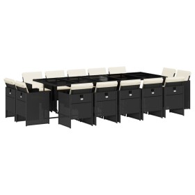 vidaXL 15-tlg. Garten-Essgruppe mit Kissen Schwarz Poly Rattan