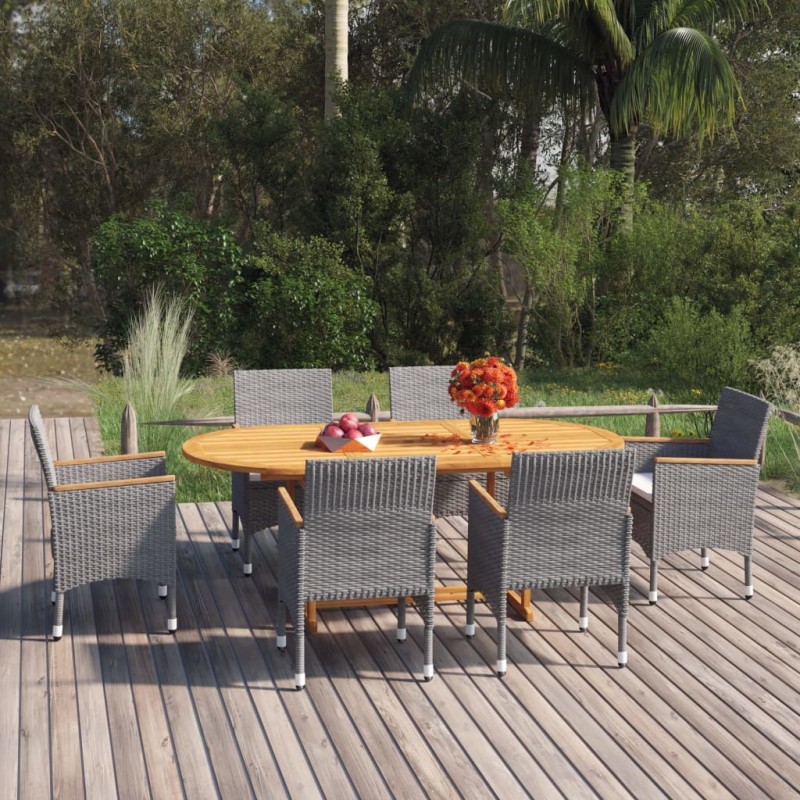7-tlg. Garten-Essgruppe Poly Rattan Grau 7-tlg. Garten-Essgruppe Poly Rattan Grau