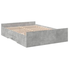 vidaXL Bettgestell mit Schubladen Betongrau 120x190 cm Holzwerkstoff