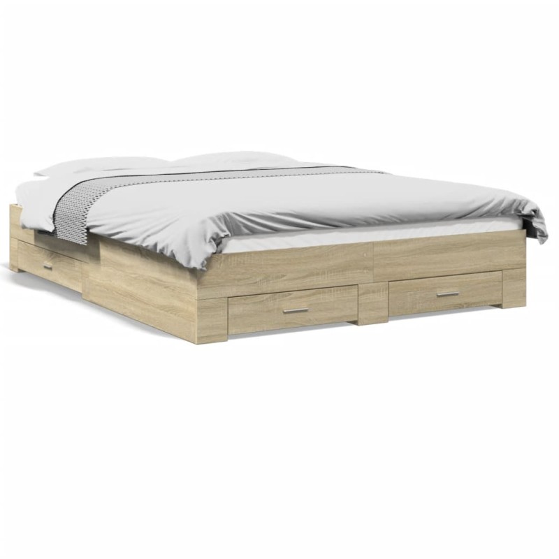 vidaXL Bettgestell mit Schubladen Sonoma-Eiche 150x200cm Holzwerkstoff vidaXL Bettgestell mit Schubladen Sonoma-Eiche 150x200cm Holzwerkstoff