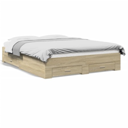 vidaXL Bettgestell mit Schubladen Sonoma-Eiche 150x200cm Holzwerkstoff