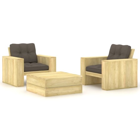 vidaXL 3-tlg. Garten-Lounge-Set mit Kissen Kiefernholz Imprägniert