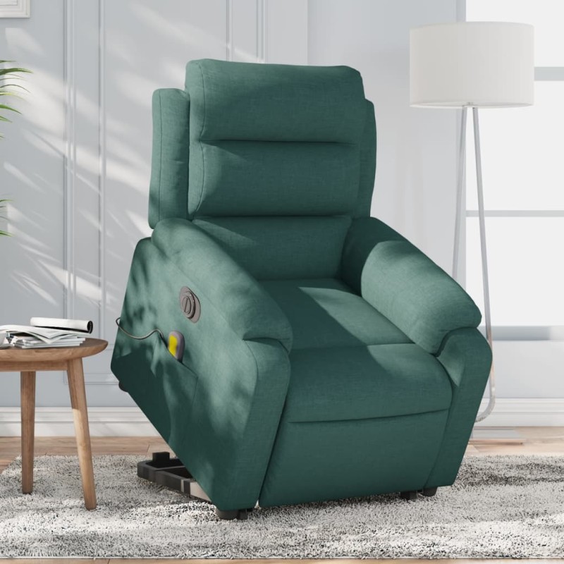 vidaXL Elektrischer Massagesessel mit Aufstehhilfe Dunkelgrün Stoff vidaXL Elektrischer Massagesessel mit Aufstehhilfe Dunkelgrün Stoff