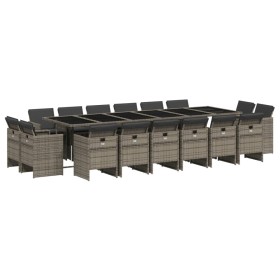 vidaXL 17-tlg. Garten-Essgruppe mit Kissen Grau Poly Rattan