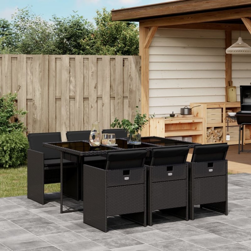 vidaXL 7-tlg. Garten-Essgruppe mit Kissen Schwarz Poly Rattan vidaXL 7-tlg. Garten-Essgruppe mit Kissen Schwarz Poly Rattan