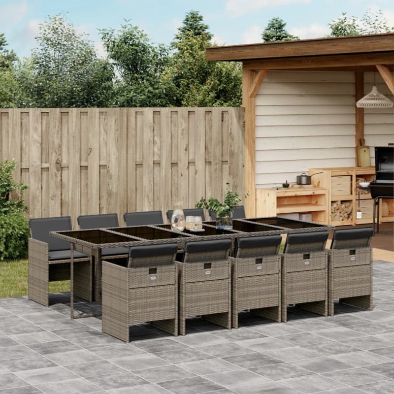 vidaXL 11-tlg. Garten-Essgruppe mit Kissen Grau Poly Rattan vidaXL 11-tlg. Garten-Essgruppe mit Kissen Grau Poly Rattan