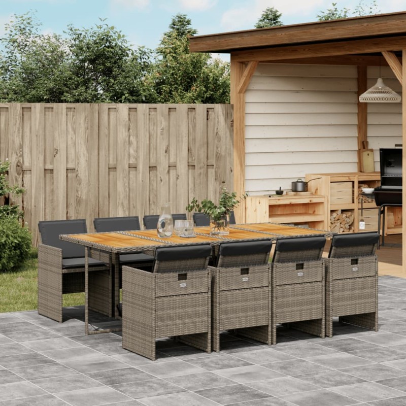 vidaXL 9-tlg. Garten-Essgruppe mit Kissen Grau Poly Rattan vidaXL 9-tlg. Garten-Essgruppe mit Kissen Grau Poly Rattan