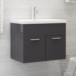 Waschbeckenunterschrank mit Einbaubecken Hochglanz-Grau