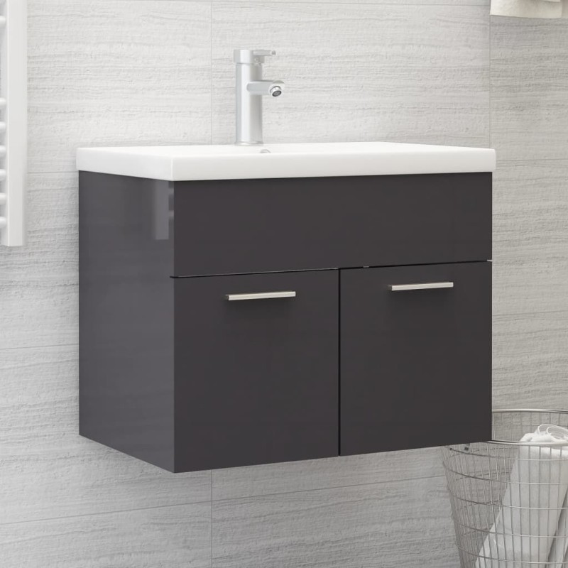 Waschbeckenunterschrank mit Einbaubecken Hochglanz-Grau Waschbeckenunterschrank mit Einbaubecken Hochglanz-Grau