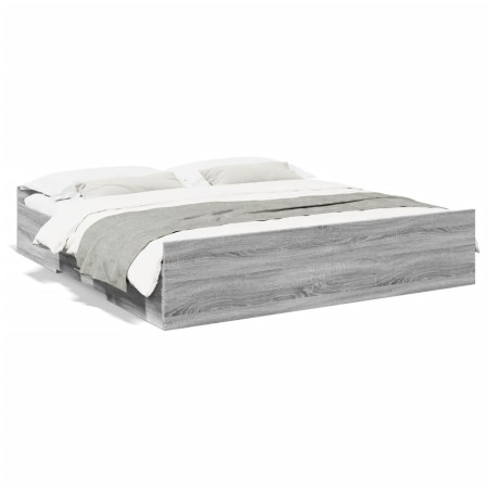 vidaXL Bettgestell mit Schubladen Grau Sonoma 200x200cm Holzwerkstoff