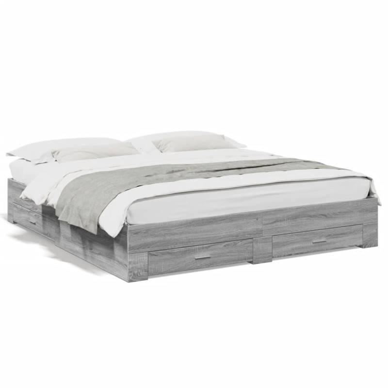 vidaXL Bettgestell mit Schubladen Grau Sonoma 180x200cm Holzwerkstoff vidaXL Bettgestell mit Schubladen Grau Sonoma 180x200cm Holzwerkstoff
