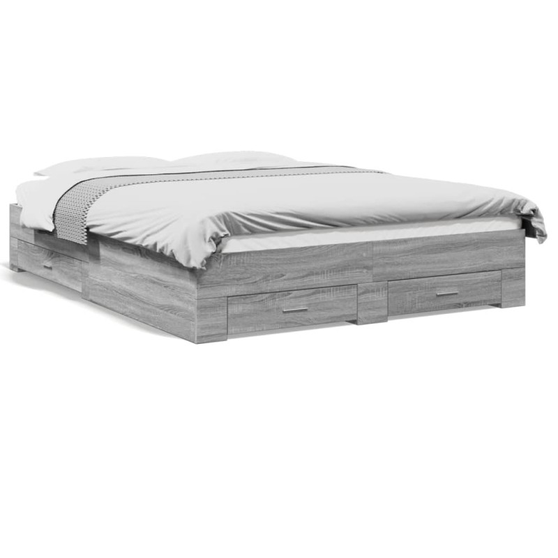 vidaXL Bettgestell mit Schubladen Grau Sonoma 150x200 cm Holzwerkstoff vidaXL Bettgestell mit Schubladen Grau Sonoma 150x200 cm Holzwerkstoff