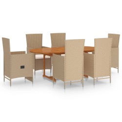 7-tlg. Garten-Essgruppe Poly Rattan Beige