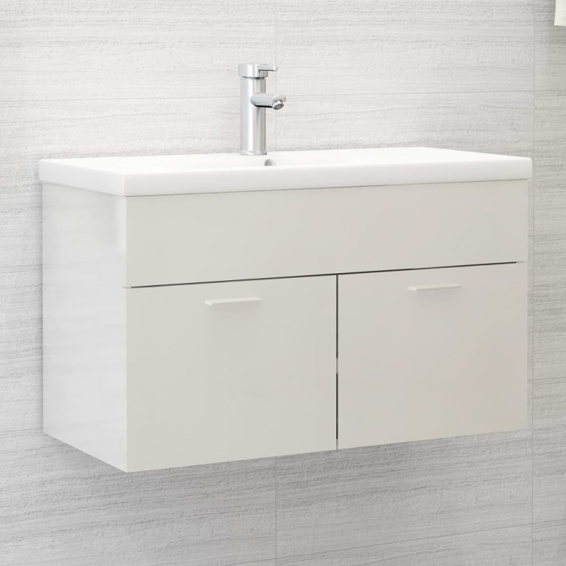 Waschbeckenunterschrank mit Einbaubecken Hochglanz-Weiß Waschbeckenunterschrank mit Einbaubecken Hochglanz-Weiß