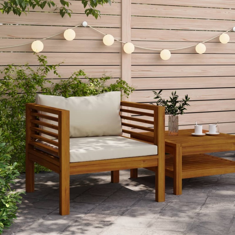 vidaXL Gartenstuhl mit Cremeweißen Kissen Massivholz Akazie vidaXL Gartenstuhl mit Cremeweißen Kissen Massivholz Akazie