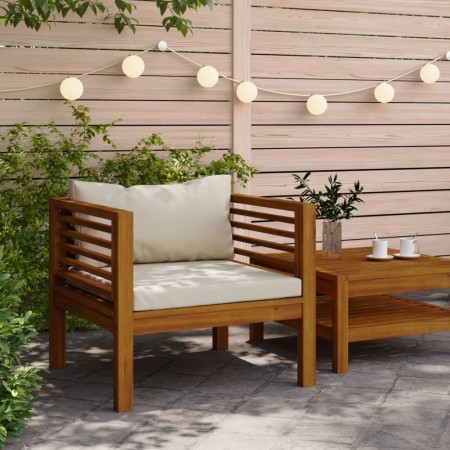 vidaXL Gartenstuhl mit Cremeweißen Kissen Massivholz Akazie