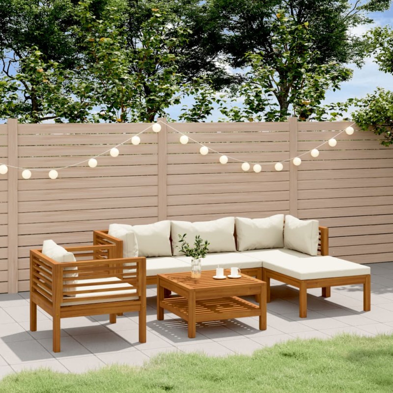 vidaXL 6-tlg. Garten-Lounge-Set mit Creme Kissen Massivholz Akazie vidaXL 6-tlg. Garten-Lounge-Set mit Creme Kissen Massivholz Akazie