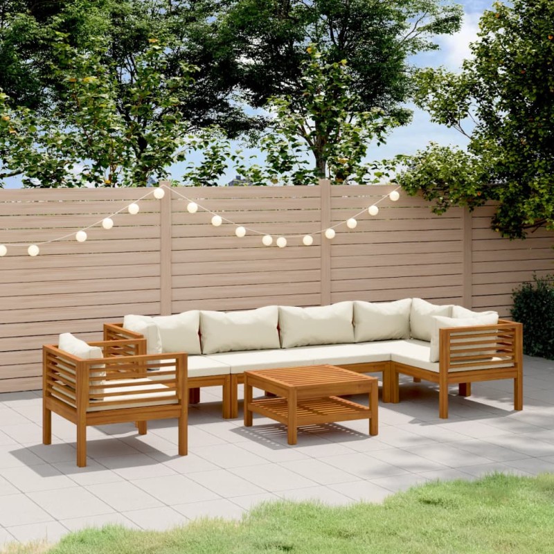 vidaXL 7-tlg. Garten-Lounge-Set mit Creme Kissen Massivholz Akazie vidaXL 7-tlg. Garten-Lounge-Set mit Creme Kissen Massivholz Akazie