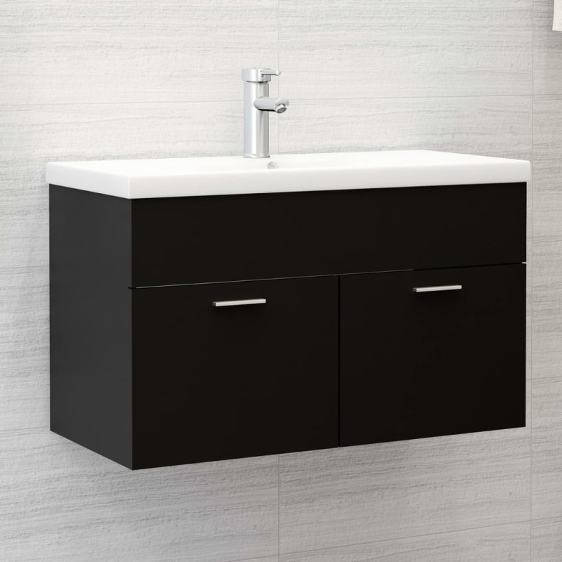 Waschbeckenunterschrank mit Einbaubecken Schwarz Holzwerkstoff Waschbeckenunterschrank mit Einbaubecken Schwarz Holzwerkstoff