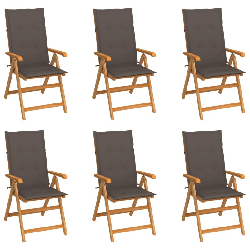 vidaXL Gartenstühle 6 Stk. mit Taupe Kissen Massivholz Teak vidaXL Gartenstühle 6 Stk. mit Taupe Kissen Massivholz Teak