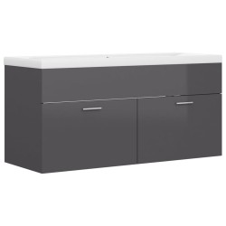 Waschbeckenunterschrank mit Einbaubecken Hochglanz-Grau