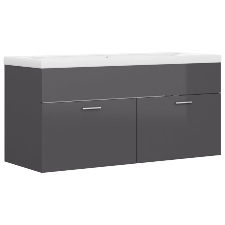 Waschbeckenunterschrank mit Einbaubecken Hochglanz-Grau