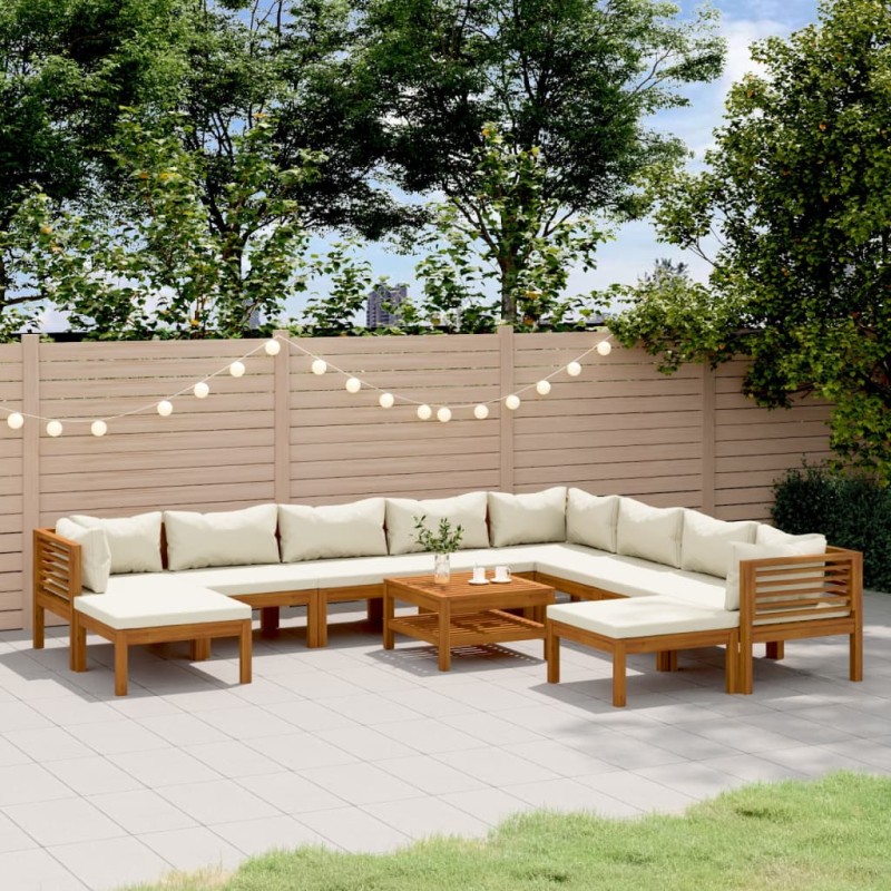 vidaXL 11-tlg. Garten-Lounge-Set mit Creme Kissen Massivholz Akazie vidaXL 11-tlg. Garten-Lounge-Set mit Creme Kissen Massivholz Akazie